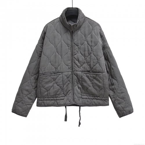 Women's Casual Quilted Puffer Jacket Stand Collar Zip Up Cotton Blend Padded Coat With Drawstring Hem Patch Pockets Vintage Loose Outerwear Winter