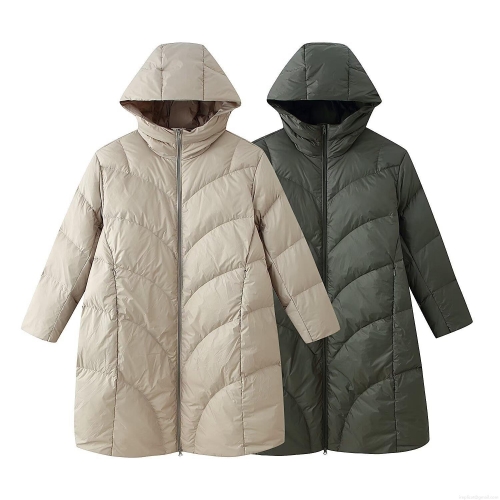 Women's Long Hooded Quilted Puffer Jacket Warm Cotton Padded Windproof Outerwear Solid Retro Style Coat For Women Winter Daily Casual