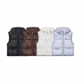 Women's Hooded Puffer Vest 100% Polyester Quilted Sleeveless Jacket Zip Up Padded Waistcoat With Pockets For Casual Winter Outerwear