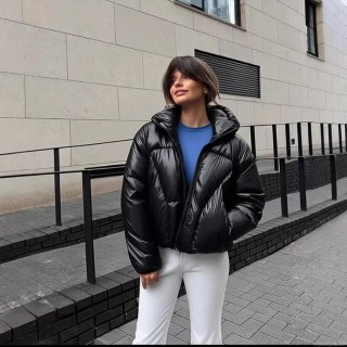 Women's Metallic Shiny Puffer Jacket Hooded Thickened Warm Winter Padded Bread Coat Streetwear Quilted Cotton Outerwear For Ladies