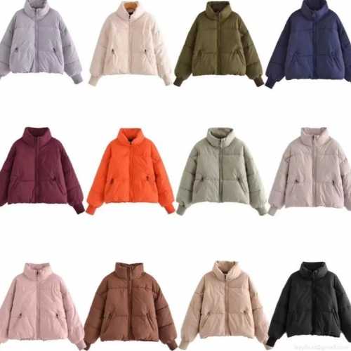 Women's Fashion Casual Quilted Puffer Jacket Stand Collar Zip Up Winter Warm Cotton Padded Bread Coat With Ribbed Cuffs Outerwear For Women