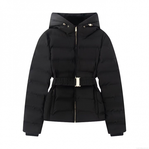 Women's Hooded Cotton Padded Jacket Waterproof Black Quilted Coat With Belt Slim Fit Warm Winter Outerwear Casual Short Puffer Coat