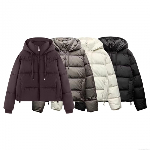 Women's Fashion Hooded Puffer Jacket Casual Warm Quilted Cotton Blend Winter Coat Loose Fit Long Sleeve Outerwear For Women