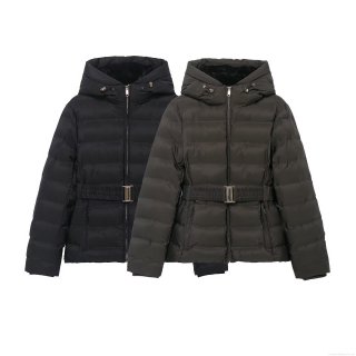 Women's Hooded Puffer Jacket Windproof Waterproof Quilted Slim Fit Belted Coat Winter Warm Casual Outerwear For Ladies