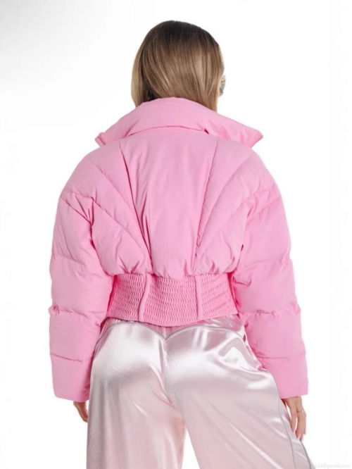 Women's Slim Short Puffer Jacket Thick Cotton Padded Quilted Coat Stand Collar Smocked Waist Outerwear Casual Winter Streetwear Warm Zip Up Jacket for Women