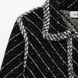 Elegant Knitted Two Piece Skirt Set Women Vintage Tweed Style Lapel Long Sleeve Jacket and Mini Skirt With Ribbon Silver Buttons For Party Office