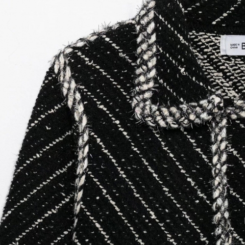 Elegant Knitted Two Piece Skirt Set Women Vintage Tweed Style Lapel Long Sleeve Jacket and Mini Skirt With Ribbon Silver Buttons For Party Office