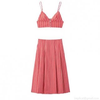 Women's Sexy 2 Piece Striped Skirt Set Spaghetti Strap Crop Top and High Waist A-Line Long Skirt Summer Beach Vacation Outfits 100% Polyester