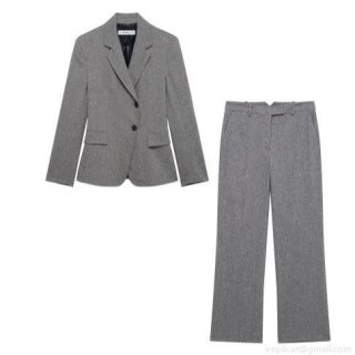 Women's Professional Office Lady Grey Pants Suit 2 Piece Set Notched Lapel Single Breasted Blazer and Straight Leg Trousers Polyester Woven Suit for Business Commute