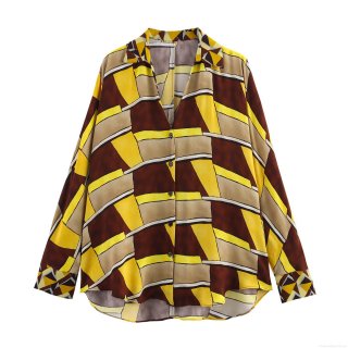 Women's Geometric Print Two Piece Set Casual Loose Long Sleeve V Neck Shirt And High Waist Wide Leg Pants Set Polyester Bohemian Outfits For Women