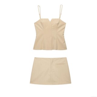 Women Sexy Striped Two-Piece Set Elegant Sleeveless V-Neck Camisole Vest And Mini A-Line Skirt Suits For Summer Party Dating Casual Outfits