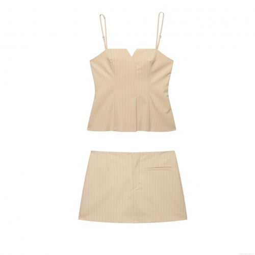 Women Sexy Striped Two-Piece Set Elegant Sleeveless V-Neck Camisole Vest And Mini A-Line Skirt Suits For Summer Party Dating Casual Outfits