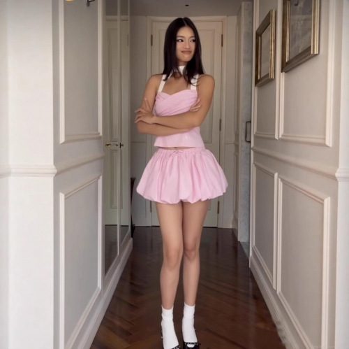 Women's Y2K Striped Shorts Set Polyester Spandex Halter Top White Collar Ruffled Bodice Pumpkin Shorts Two Piece Outfit Summer Vacation Sweet Spicy Style