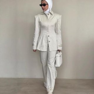 Women's 2 Piece Business Suit Set Slim Fit Lapel Blazer And Straight Leg Pants Office Commute Professional Elegant Solid Polyester Outfits For Women