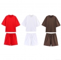 Women's Casual Two Piece Shorts Set Cotton Polyester Blend Short Sleeve Round Neck T-Shirt and Drawstring High Waist Shorts Summer Outfits Streetwear Lounge Wear