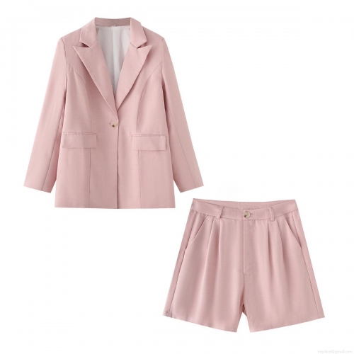 Women's 2-Piece Blazer Suit Set Polyester Long Sleeve Single Button Blazer Jacket With High Waist A-Line Shorts Office Lady Elegant Pink Streetwear Outfits