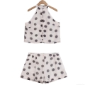 Women's Summer Two Piece Set Polka Dot Halter Neck Sleeveless Top and High Waist Wide Leg Shorts Chiffon Streetwear Outfit for Daily Beach Party Holiday