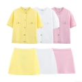 Women's Elegant Two-Piece Knit Skirt Set Summer Short Sleeve Button-Down Cardigan Top And High Waist Mini A-Line Skirt Outfit Streetwear For Women