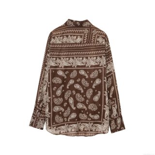 Women's 2 Piece Paisley Print Outfits Long Sleeve Button Down Shirt and High Waisted Wide Leg Pants Set Polyester Casual Retro Streetwear Brown Outfits