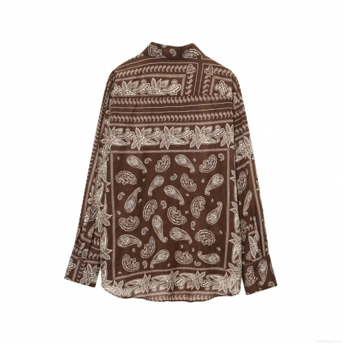 Women's 2 Piece Paisley Print Outfits Long Sleeve Button Down Shirt and High Waisted Wide Leg Pants Set Polyester Casual Retro Streetwear Brown Outfits