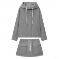 Women's 2-Piece Streetwear Cargo Set Solid Grey Hooded Zip Windbreaker Jacket and Mini Cargo Skort Outfit Casual Autumn Spring High Street Fashion for Ladies