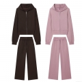 Women's 2 Piece Set Casual Cotton Blend Knit Zip Up Cropped Hooded Sweatshirt and High Waist Wide Leg Drawstring Pants Sport Loungewear
