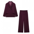 Women's Elegant Business Casual Double Breasted Blazer and Straight Leg Trousers Set Office Lady Commuter Solid Color Polyester Suit Set