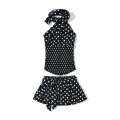 Polka Dot Halter Neck Top And Skirt Set 100% Polyester Ruched Smocking Two Piece Outfit For Women Summer Beach Party Sexy Sweet Style Sleeveless Clothing
