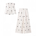 Women's Casual Polka Dot Two-Piece Set Fashion Bandeau Tube Top And Wide Leg Long Pants Spring Summer White Black Print Set For Women