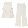 Women Two Piece Set Elegant Sleeveless Peplum Vest Top and High Waisted Wide Leg Trousers Summer Office Commute Outfit for Ladies