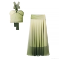 Women's Sexy Gradient Green Halter Top and Pleated Maxi Skirt Two Piece Set Summer Vacation Backless Mesh Outfit For Women
