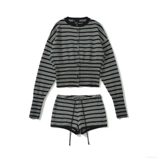 Women's 2 Piece Striped Knit Set Casual Long Sleeve Button Down Cardigan And Drawstring Shorts Loungewear Set Soft Polyester Summer Outfit For Women Casual Wear