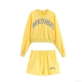 Women's Two Piece Shorts Set Brooklyn Heights Letter Embroidery Long Sleeve Crop Sweatshirt And Elastic Waist Shorts Cotton Blend Casual Sporty Loungewear Yellow
