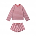 Women's Casual Striped Long Sleeve T-Shirt And Drawstring Shorts Two Piece Set Cotton Blend Comfortable Loungewear Home Wear