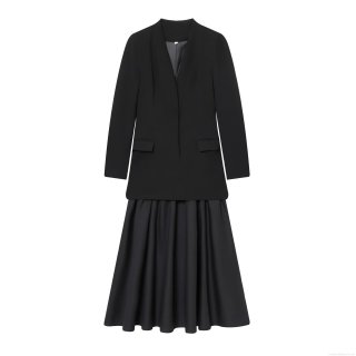Women Elegant Black Blazer And Pleated Skirt Two Piece Set Long Sleeve V-Neck Patchwork Office Lady Business Suit Set For Winter Women's Clothing