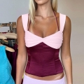 Women's Sexy 2-Piece Set Satin Color Block Ruched Halter Camisole Crop Top and Slim Fit Bodycon Mini Skirt Summer Vacation Party Outfits
