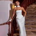 Women's Elegant Satin Corset Top and Maxi Fishtail Skirt Two Piece Set Sexy Strapless Bodycon Evening Party Wedding Dress Outfits with Scarf