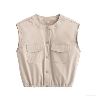 Women Casual Cargo Vest And Curved Hem Midi Skirt Set Solid Color Sleeveless Single Breasted Vest With Large Pockets Elastic High Waist Skirt Two Piece Outfits Streetwear For Women