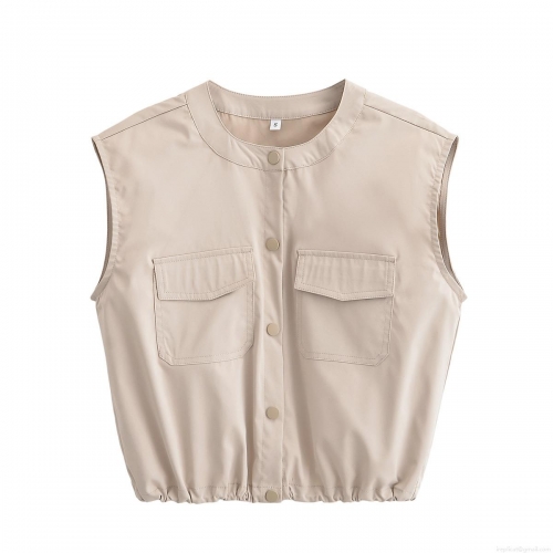 Women Casual Cargo Vest And Curved Hem Midi Skirt Set Solid Color Sleeveless Single Breasted Vest With Large Pockets Elastic High Waist Skirt Two Piece Outfits Streetwear For Women