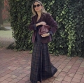 Women's Retro Plaid Two-Piece Set Long Sleeve V-Neck Top and Maxi Skirt Polyester Casual Streetwear Outfits for Autumn Winter Ladies