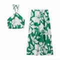 Women's Summer Tropical Leaf Print Two Piece Skirt Set With Halter Crop Top And A-Line Maxi Skirt Cotton Blend Breathable Beach Party Outfit