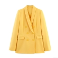 Yellow Polyester Double-Breasted Women's Blazer And High Waist Front Split Straight Pants Set Elegant Office Party Long Sleeve Suit Set For Women