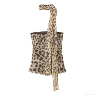 Women Sexy Leopard Print Mesh Two Piece Set Halter Neck Crop Top And Ruffled Midi Skirt For Vacation Clubwear Streetwear Street Style Polyester Outfits