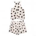 Women's Retro Polka Dot Two Piece Set Tencel Cotton Blend Breathable Halter Neck Sleeveless Top And High Waist Shorts Summer Vacation Outfit