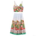 Women's Elegant Tropical Print Polyester Two-Piece Skirt Set Deep V Neck Tie Front Crop Top And High Waisted Pleated Midi Skirt Summer Beach Resort Outfit