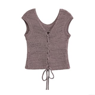 Women's Two Piece Knit Set Sleeveless V-Neck Crossover Back Lacing Crop Top and High Waisted Shorts Chunky Knit Mauve Casual Streetwear Summer Outfit