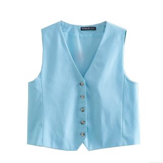 Women's 2 Piece Vest and Pants Set Solid Color V-Neck Single Breasted Linen Look Waistcoat and High Waist Wide Leg Trousers Casual Office Streetwear Outfits