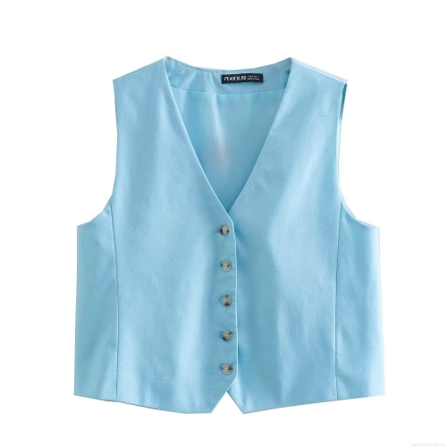 Women's 2 Piece Vest and Pants Set Solid Color V-Neck Single Breasted Linen Look Waistcoat and High Waist Wide Leg Trousers Casual Office Streetwear Outfits