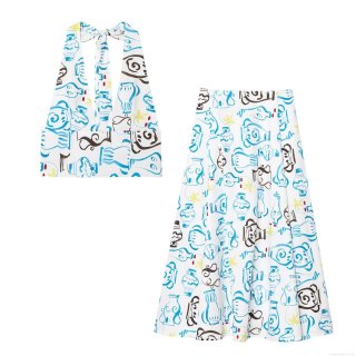 Elegant Women Halter Crop Top Or High Waist Midi Skirt Set Abstract Pottery Print Backless Tie-Up Summer Vacation Polyester Cotton Blend Street Style Outfits