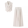Women's 2-Piece Business Suit Set Elegant Sleeveless Lapel Waistcoat Vest And High Waist Wide Leg Pants Set Solid Color Professional Work Office Outfits